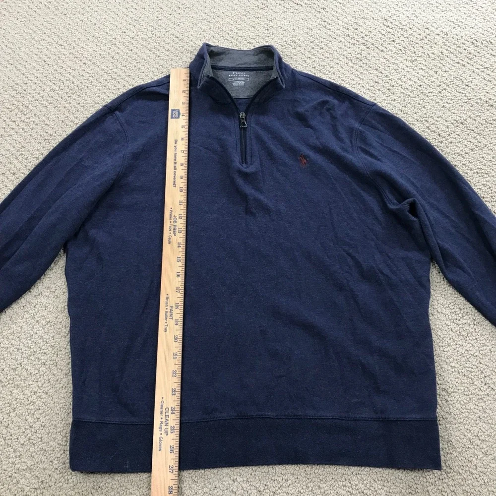 Polo Ralph Lauren Mens Quarter Zip Pullover Navy Blue Heather Red Pony Large